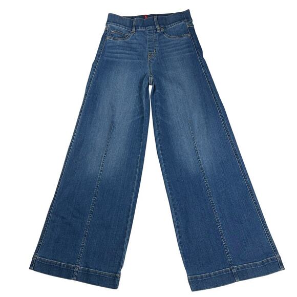 SPANX Seamed Front Wide Leg Pull On Stretch Jeans Vintage Indigo Wash Size S - Picture 2 of 16